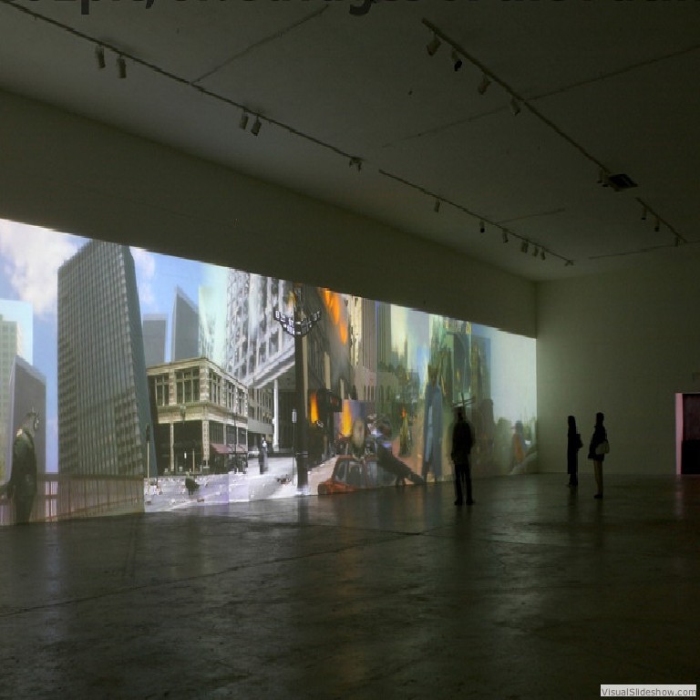 'Soft Epic,or: Savages of the Pacific West’ Nadia Hironaka , Matt Suib, installation view of 100 foot long video projection.